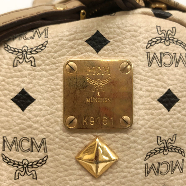 MCM Studded Backpack/Daypack Visetos Leather Beige Pre-owned