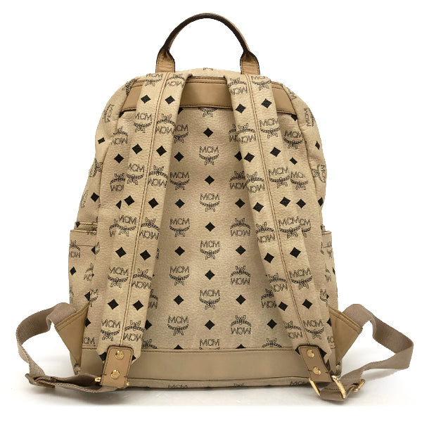 MCM Studded Backpack/Daypack Visetos Leather Beige Pre-owned