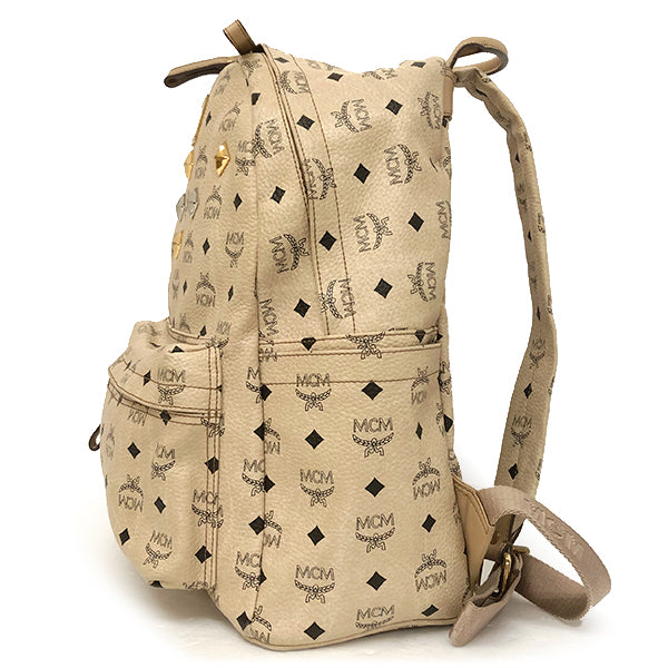 MCM Studded Backpack/Daypack Visetos Leather Beige Pre-owned