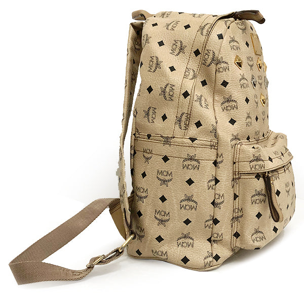 MCM Studded Backpack/Daypack Visetos Leather Beige Pre-owned