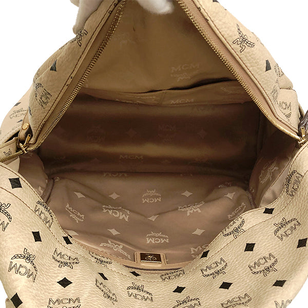 MCM Studded Backpack/Daypack Visetos Leather Beige Pre-owned