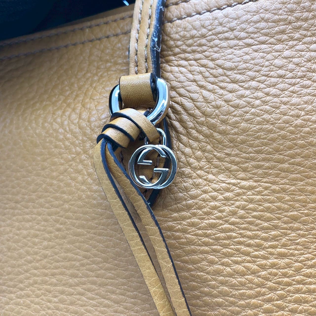 GUCCI 323671 Tote Bag, Interlocking G, Leather, Tassel, Yellow, Women's, Vintage, Brand, Fashion, PRE-OWNED