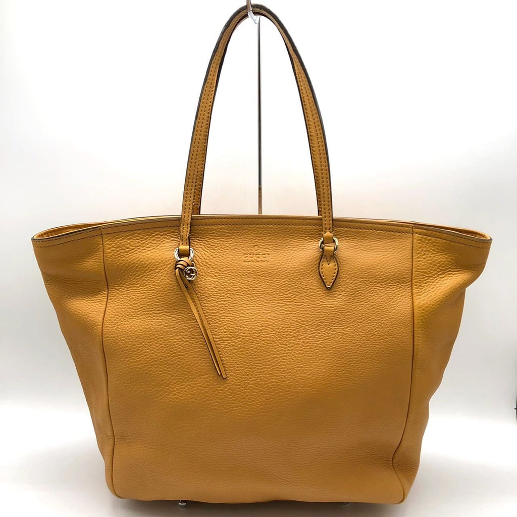GUCCI 323671 Tote Bag, Interlocking G, Leather, Tassel, Yellow, Women's, Vintage, Brand, Fashion, PRE-OWNED