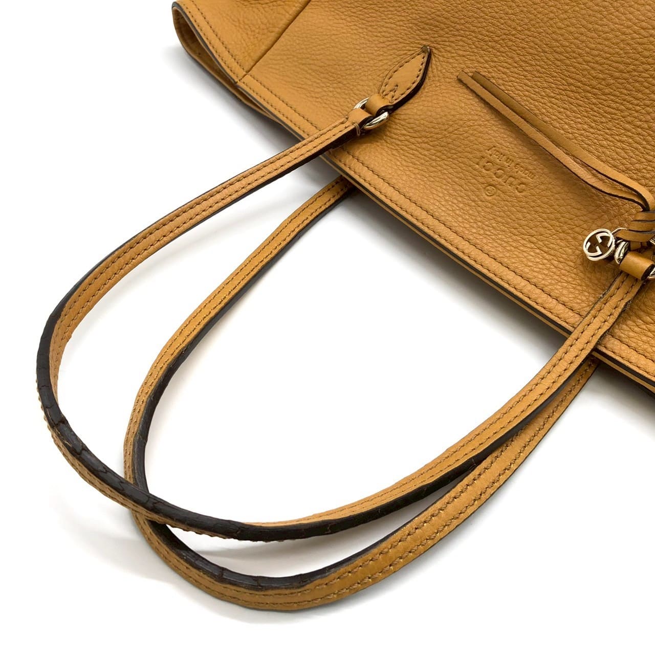 GUCCI 323671 Tote Bag, Interlocking G, Leather, Tassel, Yellow, Women's, Vintage, Brand, Fashion, PRE-OWNED