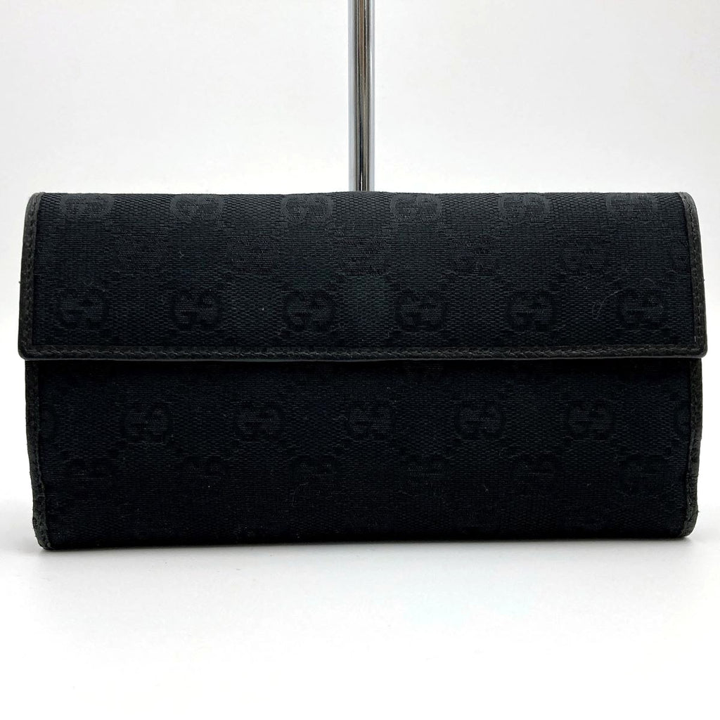 Gucci 141430 New Jackie Long Wallet GG Canvas Black Pre-owned