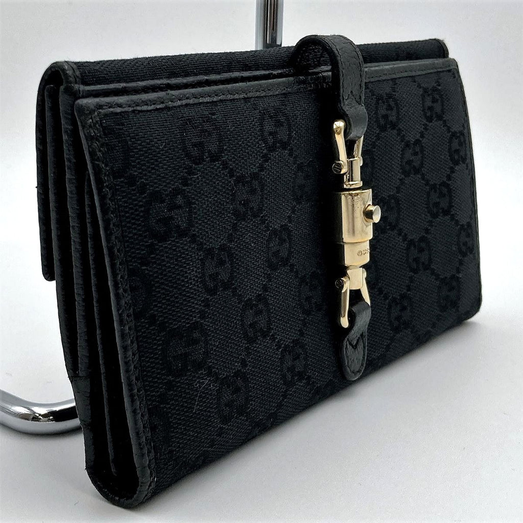 Gucci 141430 New Jackie Long Wallet GG Canvas Black Pre-owned