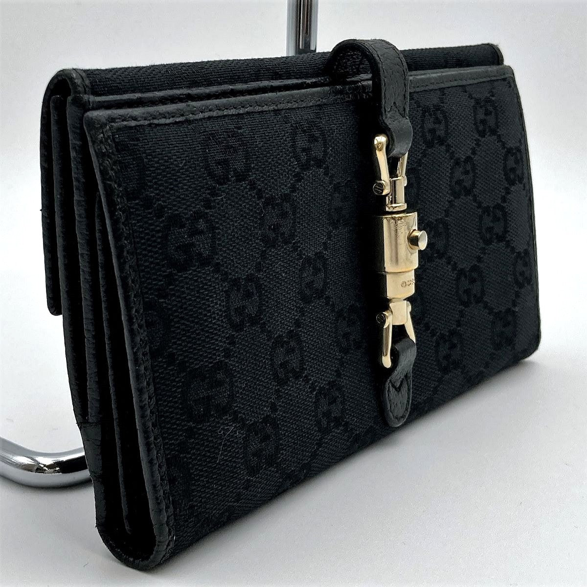 Gucci 141430 New Jackie Long Wallet GG Canvas Black Pre-owned