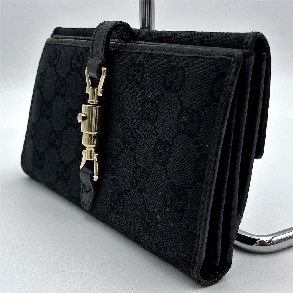 Gucci 141430 New Jackie Long Wallet GG Canvas Black Pre-owned