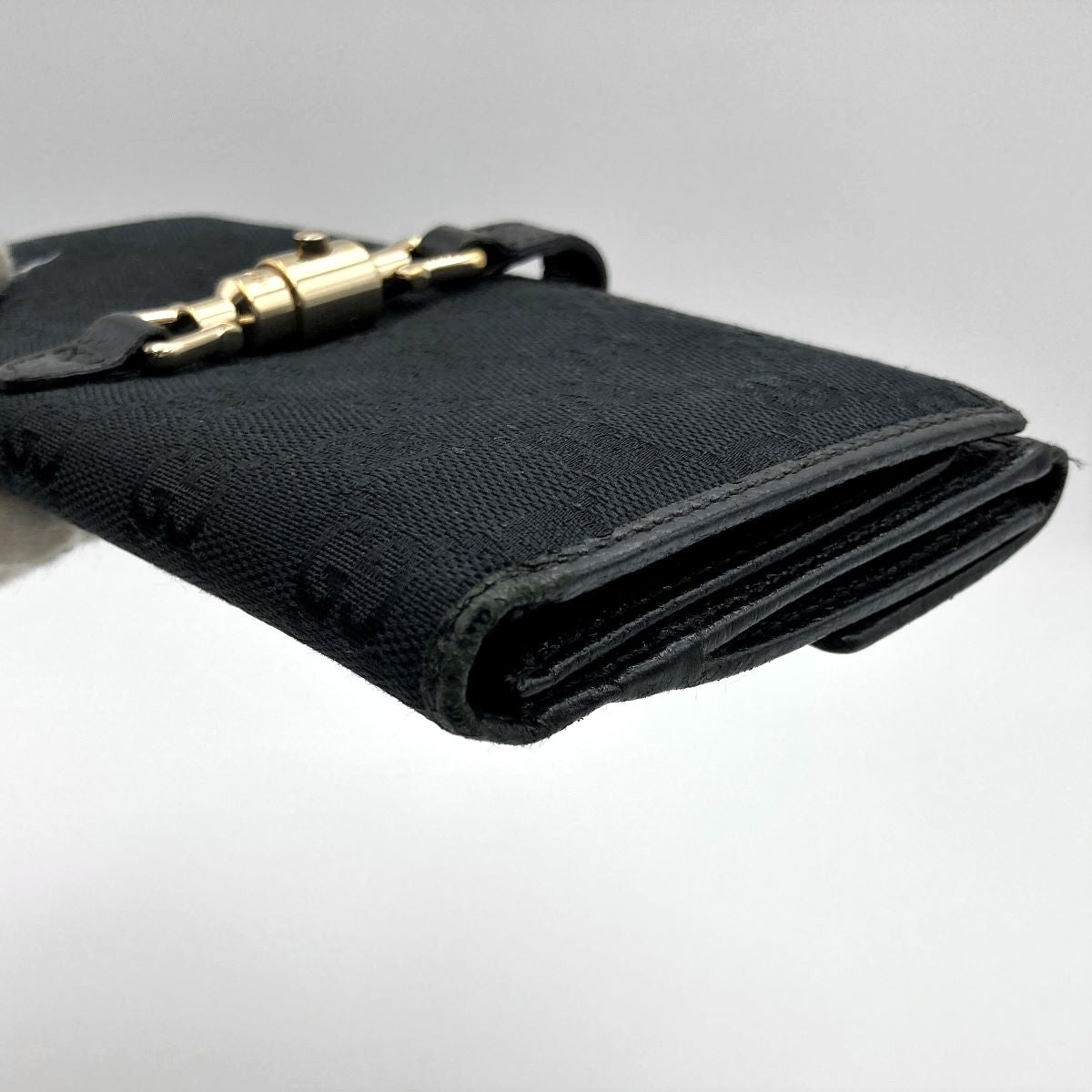 Gucci 141430 New Jackie Long Wallet GG Canvas Black Pre-owned