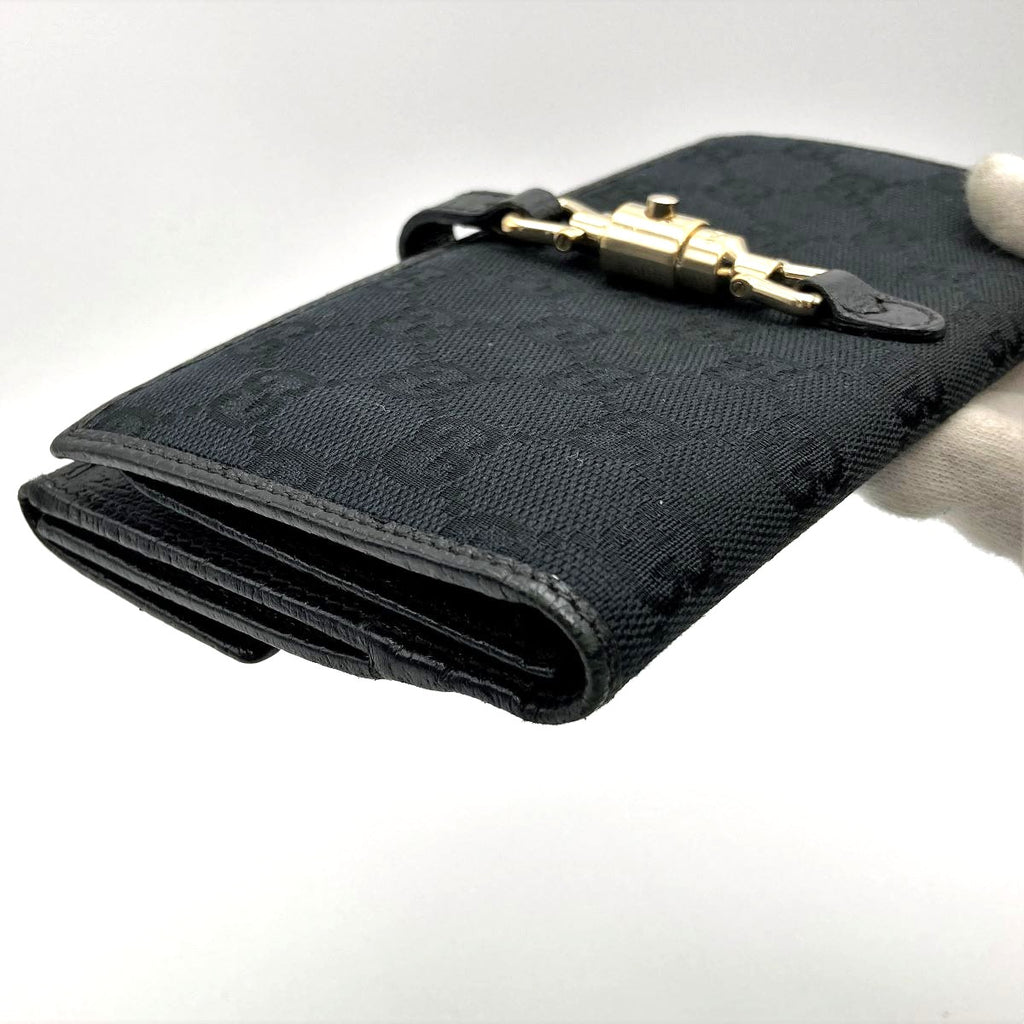 Gucci 141430 New Jackie Long Wallet GG Canvas Black Pre-owned