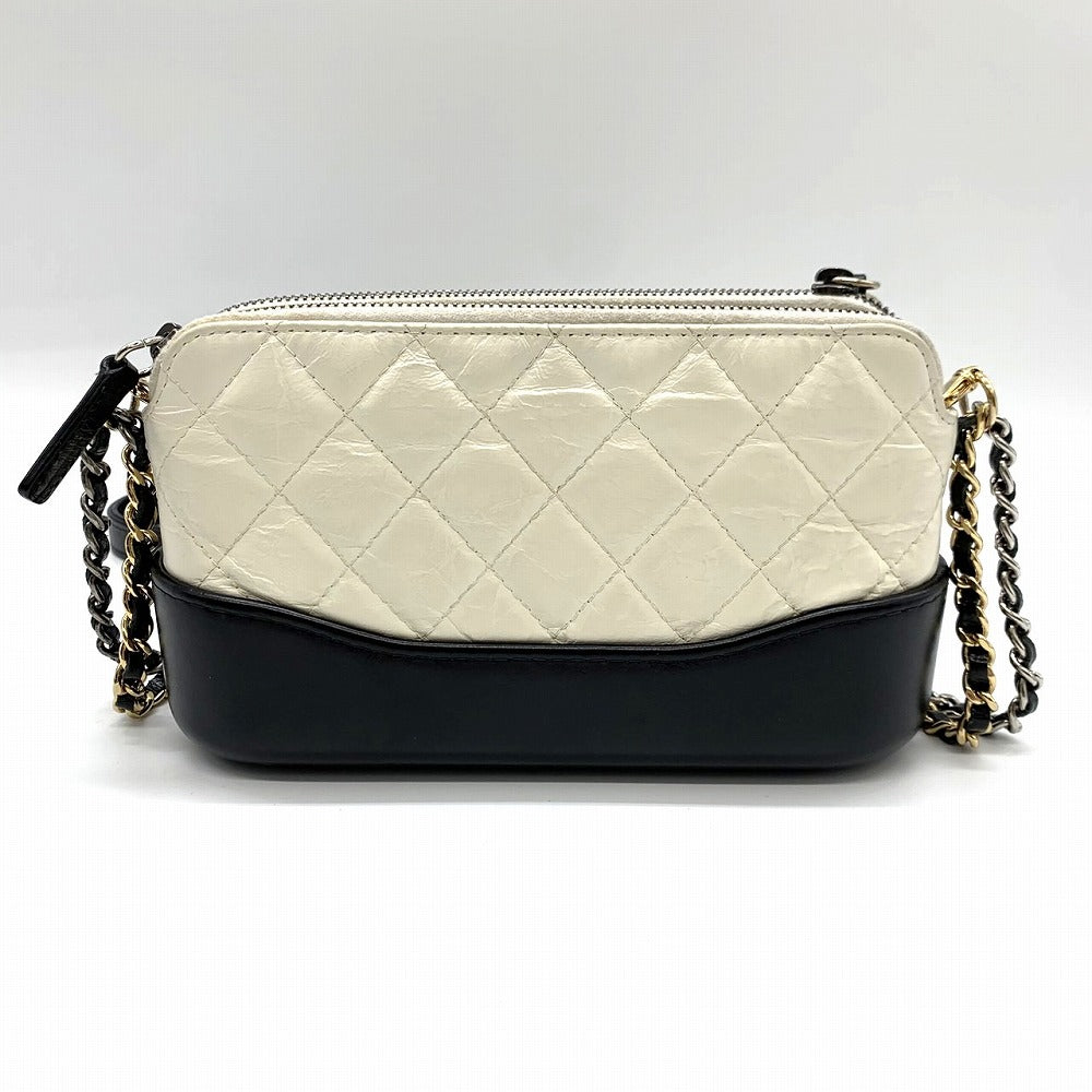 Chanel Gabriel Chain Wallet/Mini Shoulder Bag Leather White/Black Pre-owned