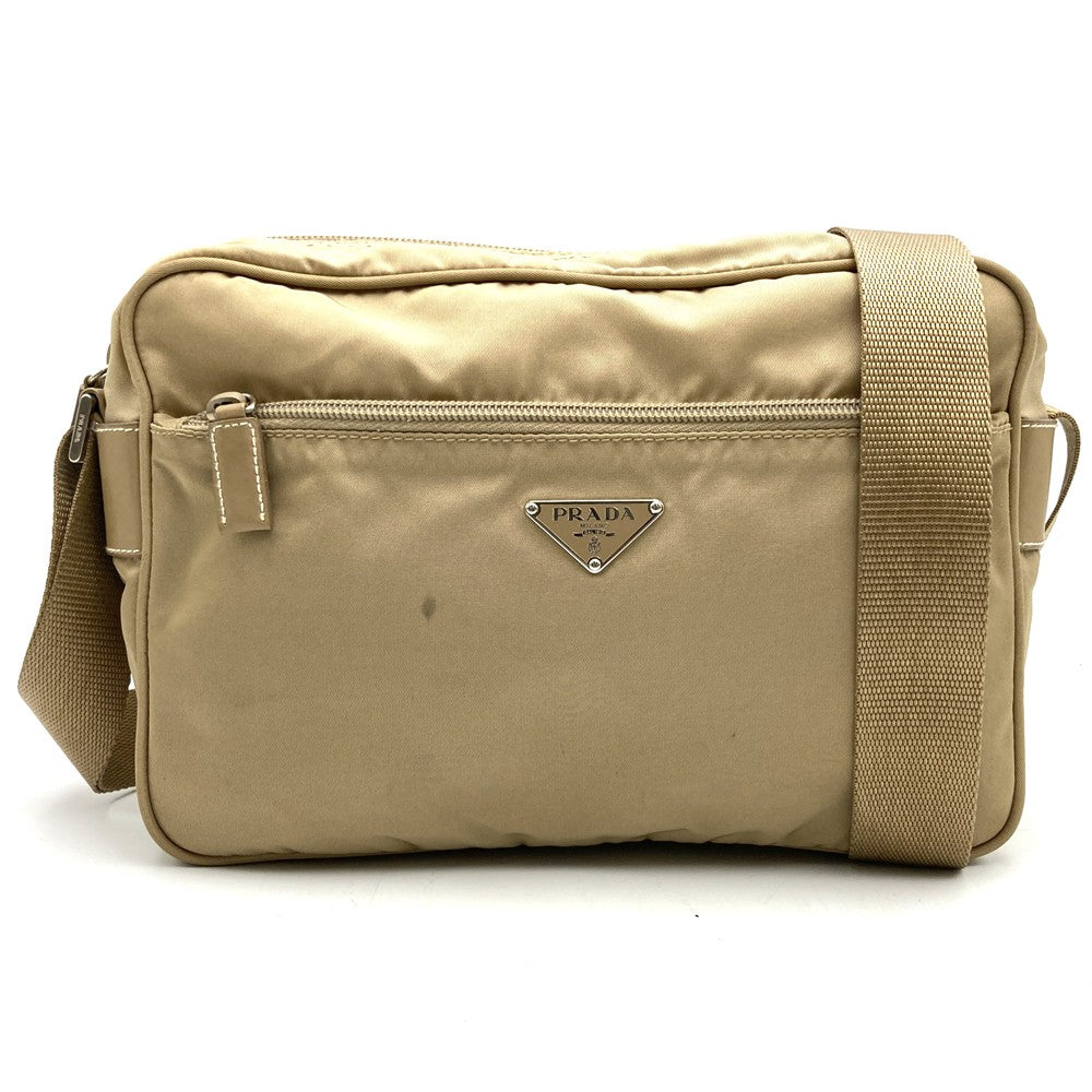PRADA Prada Shoulder Bag Nylon Leather Beige Triangle Logo Women's Men's Fashion PRE-OWNED