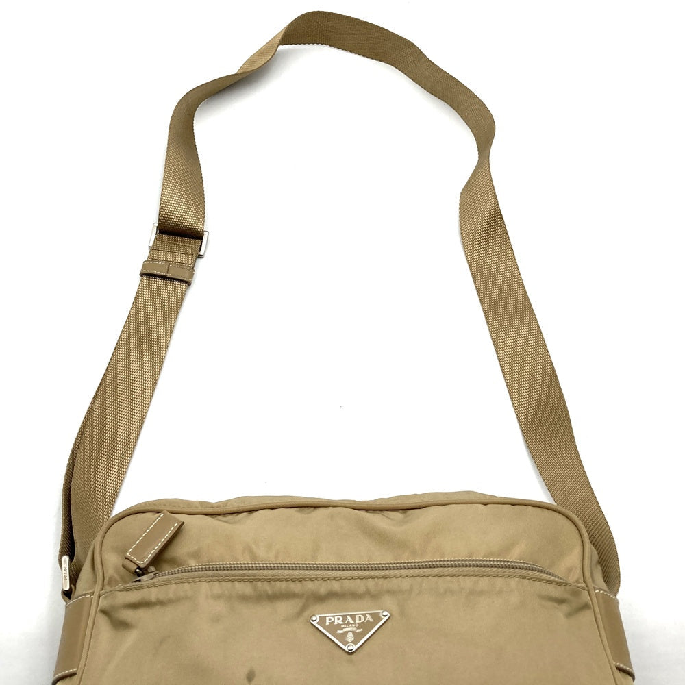 PRADA Prada Shoulder Bag Nylon Leather Beige Triangle Logo Women's Men's Fashion PRE-OWNED