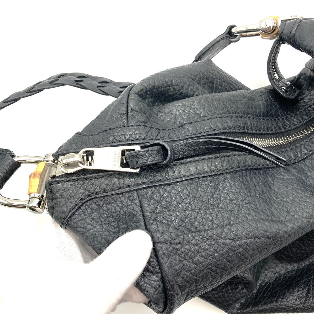 Gucci 257090 Bamboo Handbag/Shoulder Bag Leather Black Pre-owned