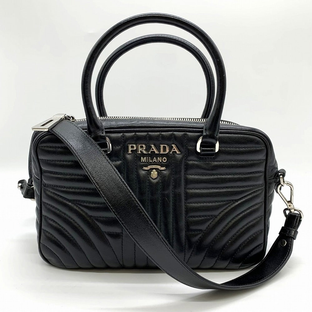 PRADA Diagram Handbag/Shoulder Bag, 2-way, Crossbody, Leather, Black, Women's/Men's, Brand PRE-OWNED