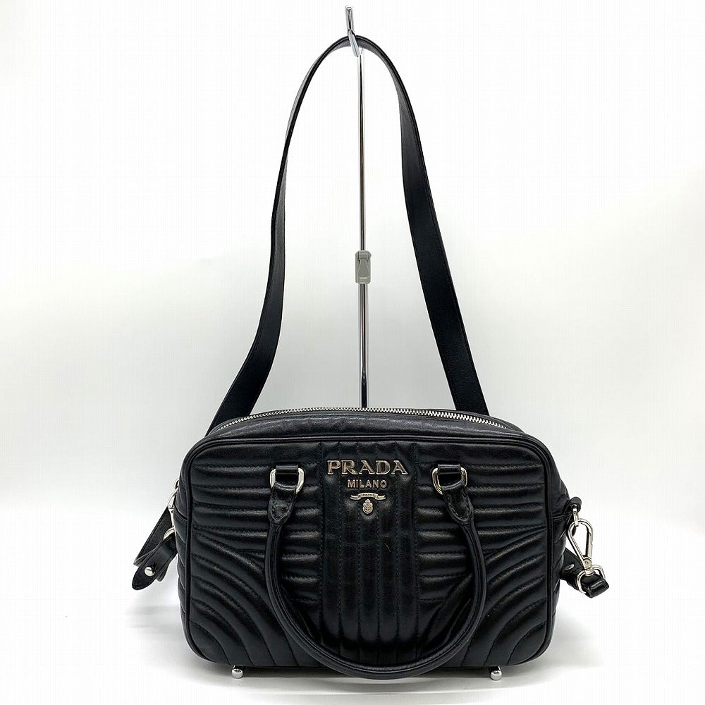 PRADA Diagram Handbag/Shoulder Bag, 2-way, Crossbody, Leather, Black, Women's/Men's, Brand PRE-OWNED