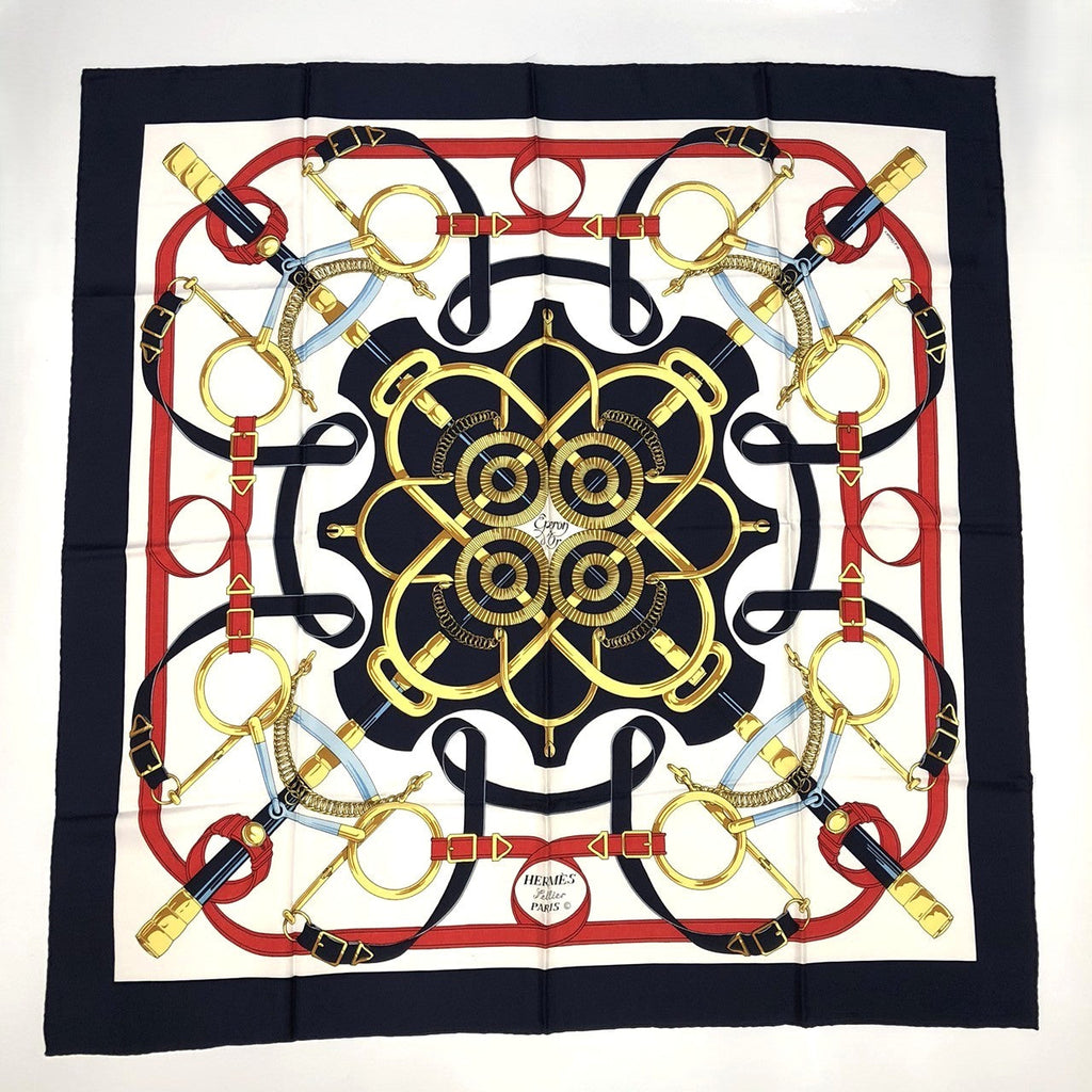 Hermès Carré 90 Éperon d'Or Scarf Silk Navy Pre-owned
