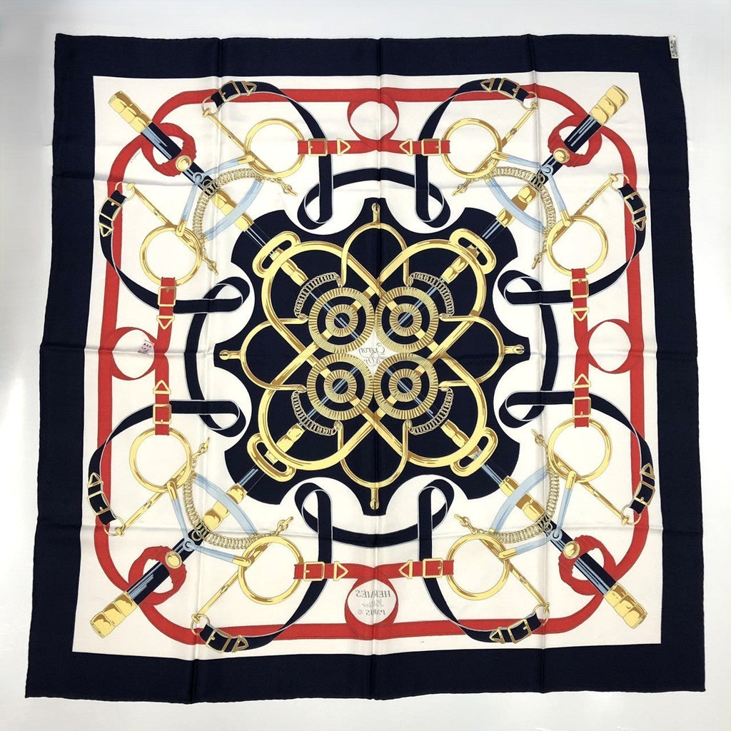 Hermès Carré 90 Éperon d'Or Scarf Silk Navy Pre-owned