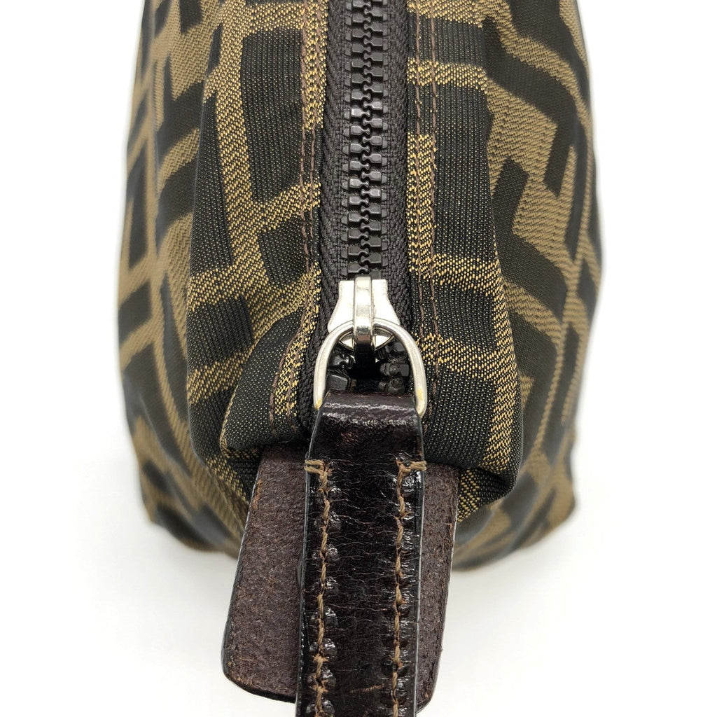 Fendi 2262226540009 Pouch Khaki Brown Nylon/Leather Zucca PRE-OWNED