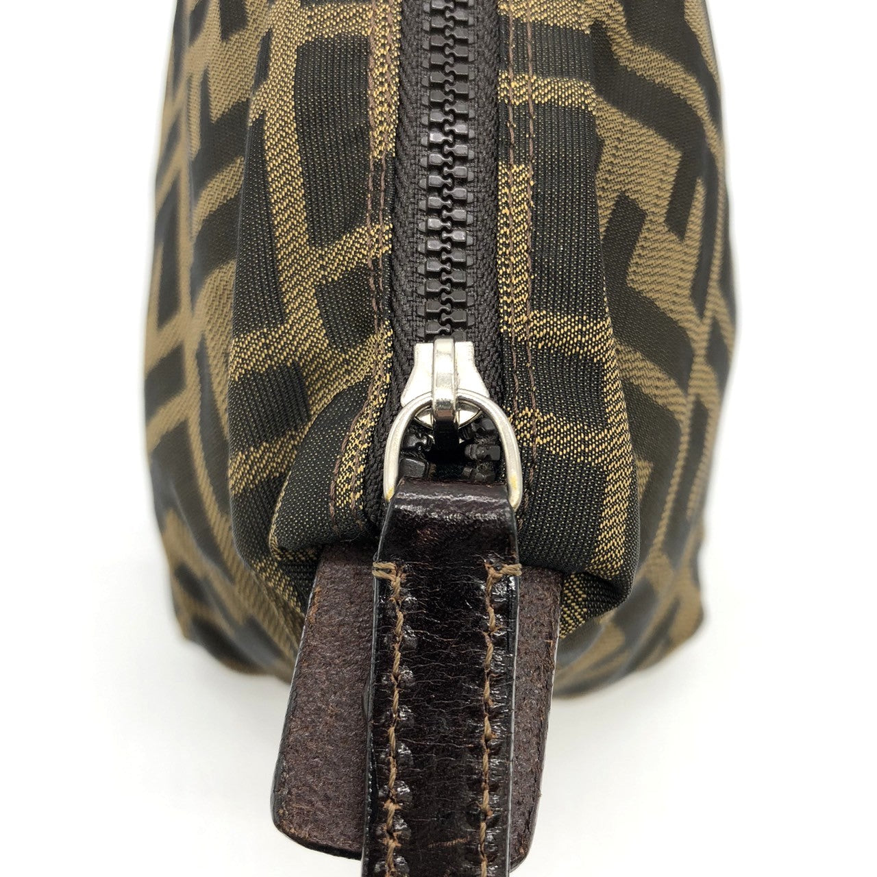 Fendi 2262226540009 Pouch Khaki Brown Nylon/Leather Zucca PRE-OWNED