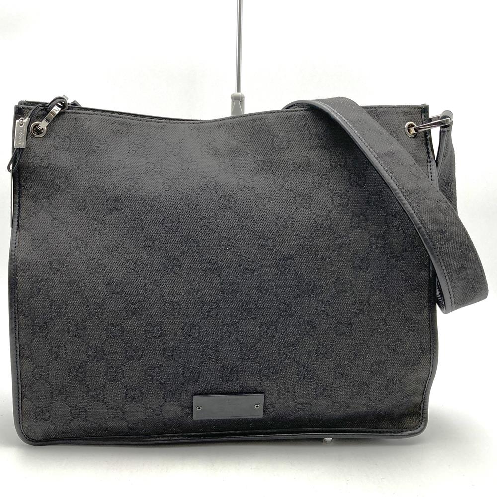 GUCCI 90656 Shoulder Bag, Denim/Leather, Black, Men's & Women's PRE-OWNED