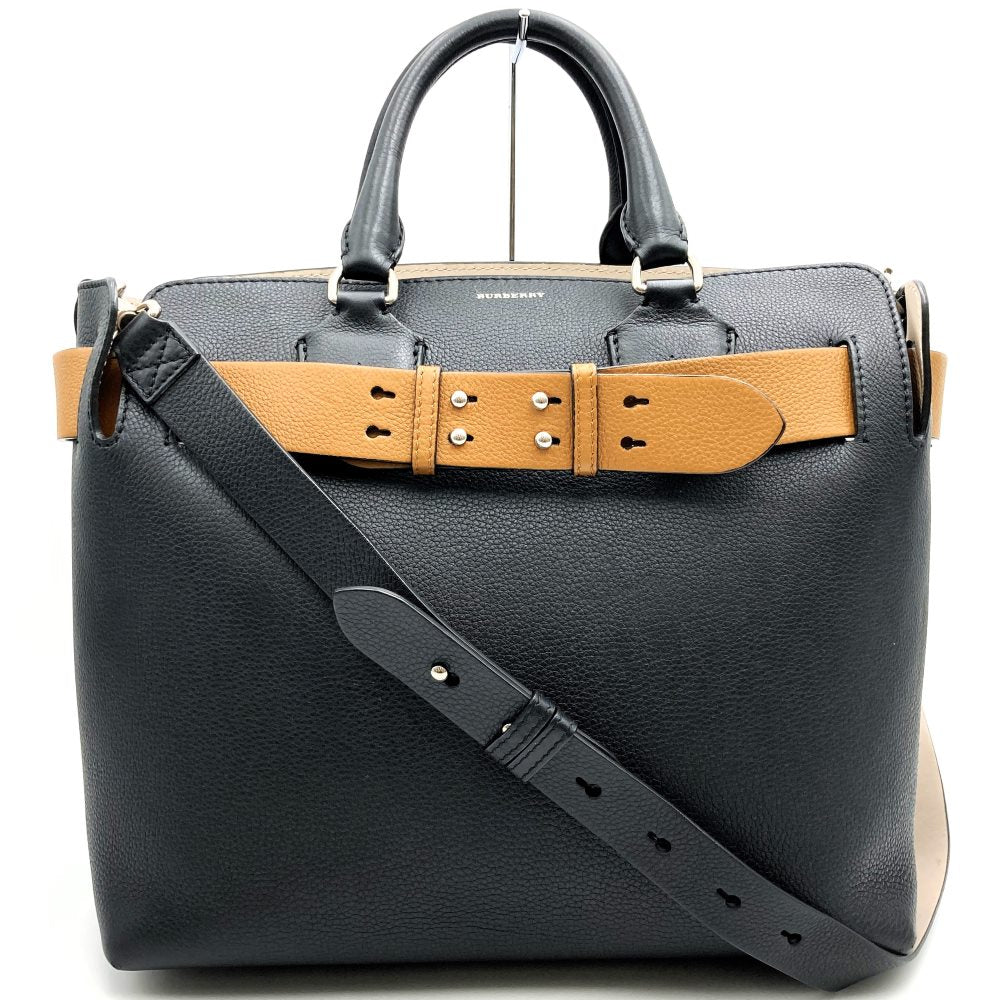 Burberry 2-Way Handbag/Tote Bag/Shoulder Bag Leather Black/Beige Pre-owned