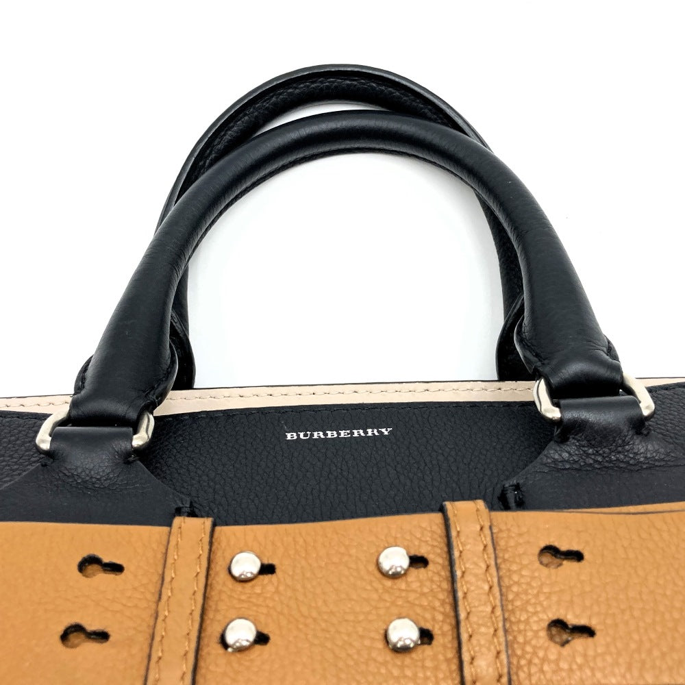 Burberry 2-Way Handbag/Tote Bag/Shoulder Bag Leather Black/Beige Pre-owned