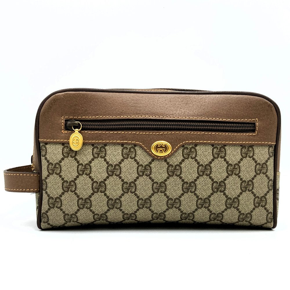 Gucci 014 58 Clutch Bag/Pouch GG Supreme PVC/Leather Brown Pre-owned