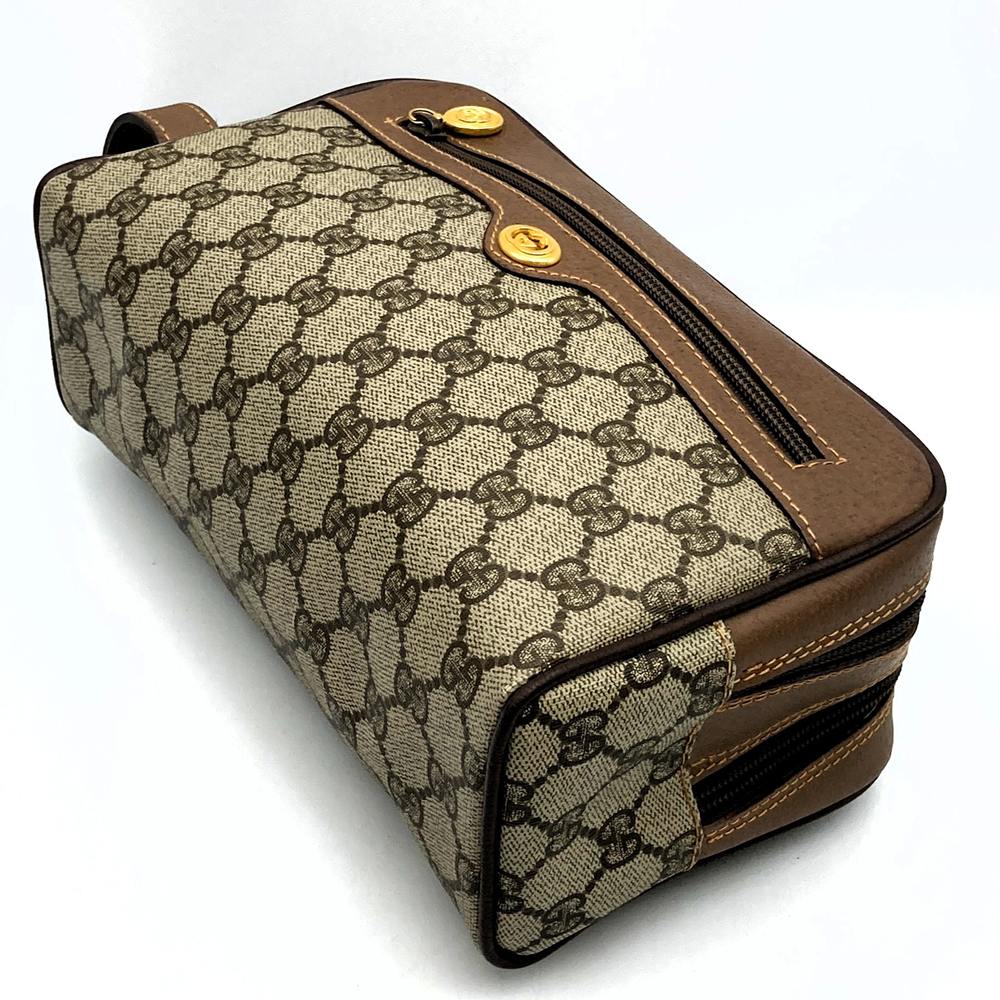 Gucci 014 58 Clutch Bag/Pouch GG Supreme PVC/Leather Brown Pre-owned