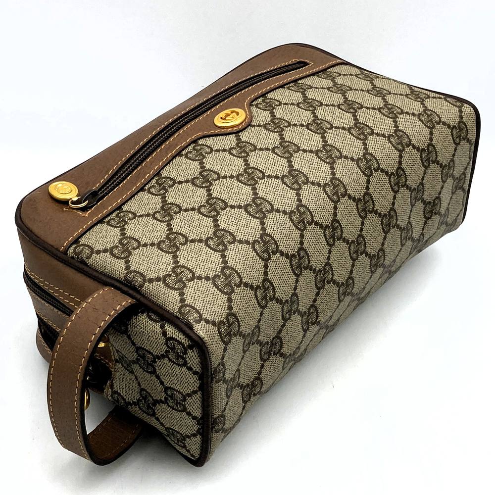Gucci 014 58 Clutch Bag/Pouch GG Supreme PVC/Leather Brown Pre-owned
