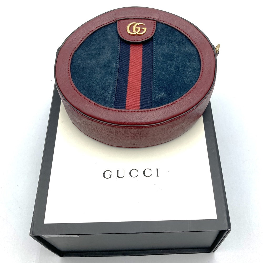 Gucci 550618 GG Marmont Ophidia Mini Round Shoulder Bag Suede/Leather Red/Navy Pre-owned