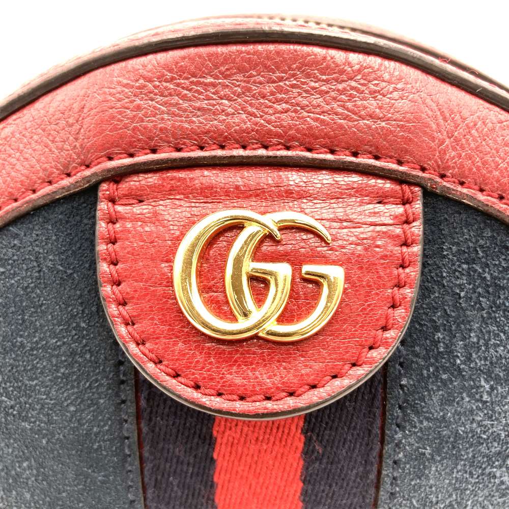Gucci 550618 GG Marmont Ophidia Mini Round Shoulder Bag Suede/Leather Red/Navy Pre-owned
