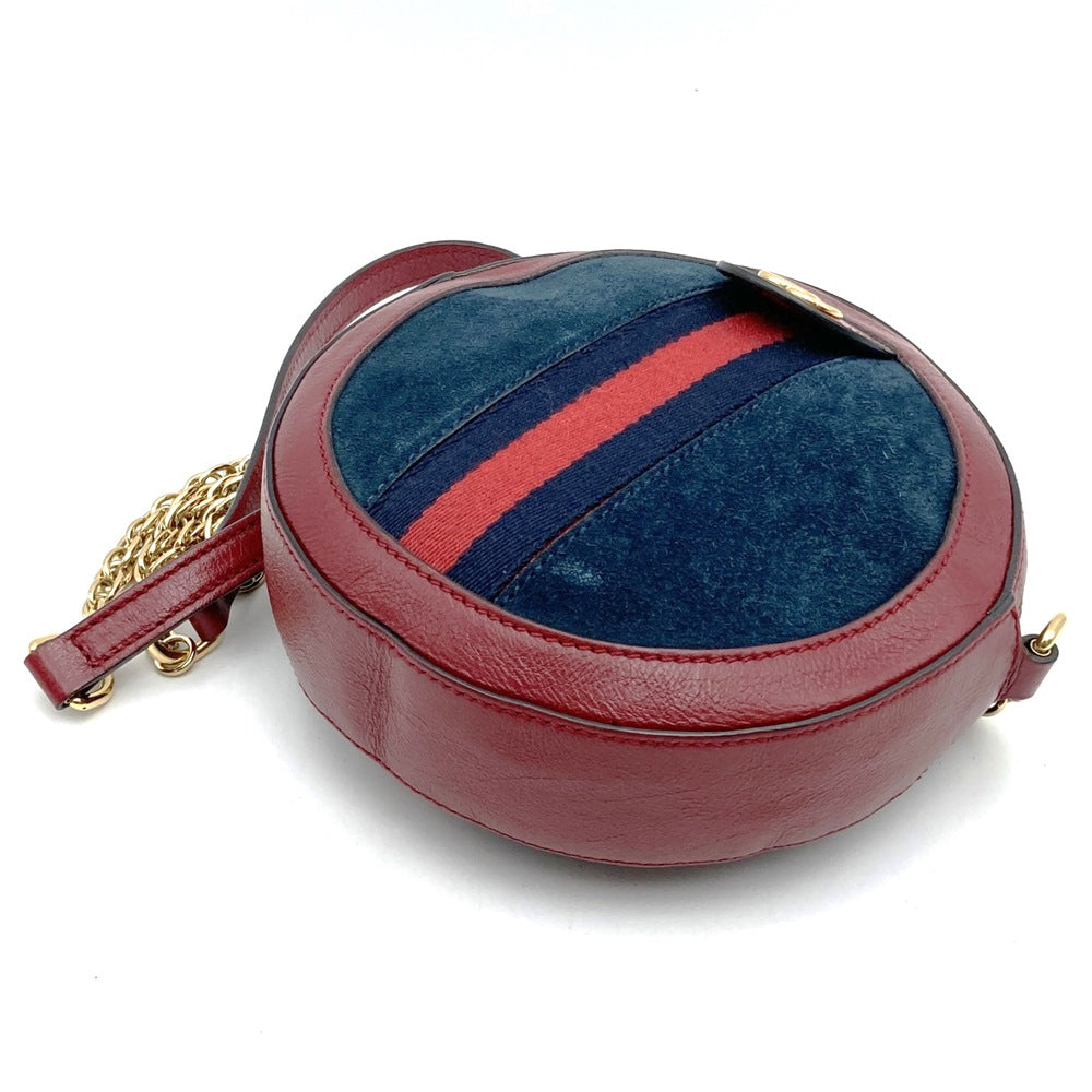 Gucci 550618 GG Marmont Ophidia Mini Round Shoulder Bag Suede/Leather Red/Navy Pre-owned
