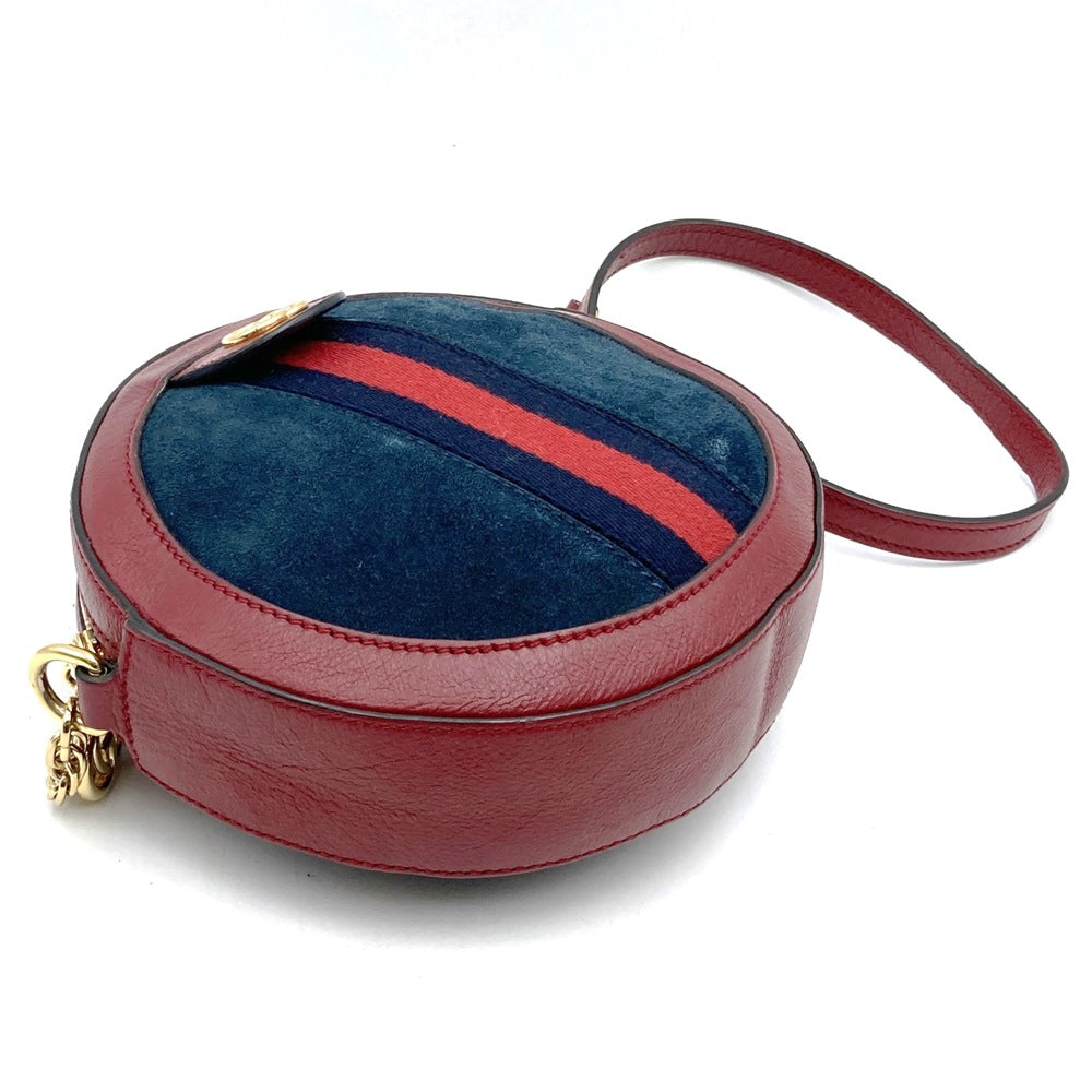 Gucci 550618 GG Marmont Ophidia Mini Round Shoulder Bag Suede/Leather Red/Navy Pre-owned
