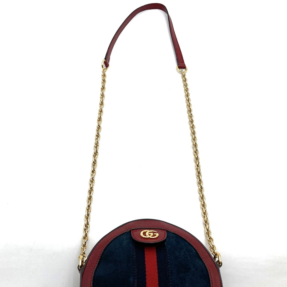 Gucci 550618 GG Marmont Ophidia Mini Round Shoulder Bag Suede/Leather Red/Navy Pre-owned