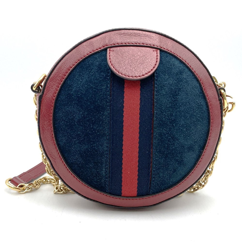 Gucci 550618 GG Marmont Ophidia Mini Round Shoulder Bag Suede/Leather Red/Navy Pre-owned