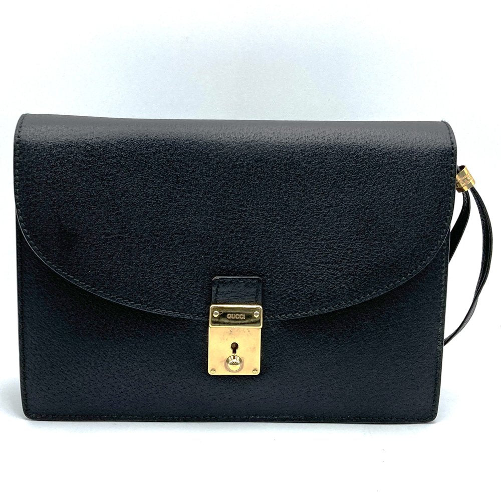 GUCCI Second Bag Clutch Pouch Leather Black Vintage Women's Men's PRE-OWNED