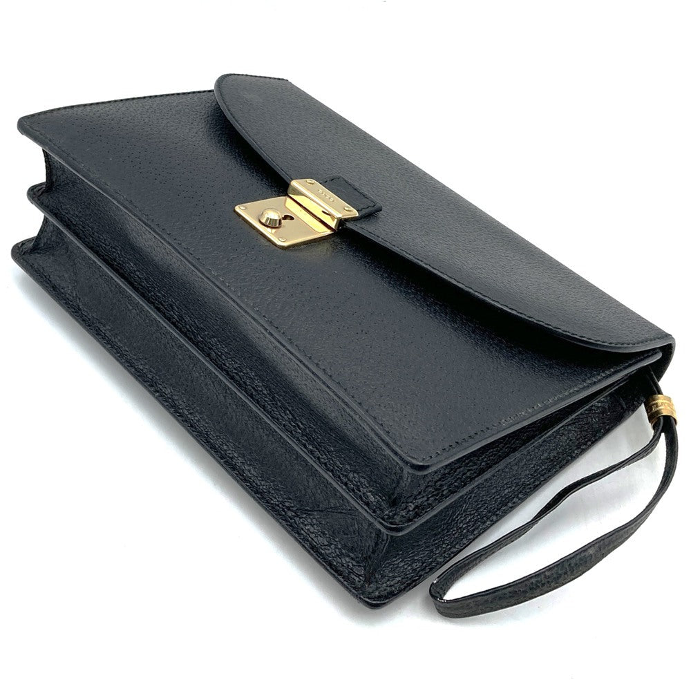 GUCCI Second Bag Clutch Pouch Leather Black Vintage Women's Men's PRE-OWNED