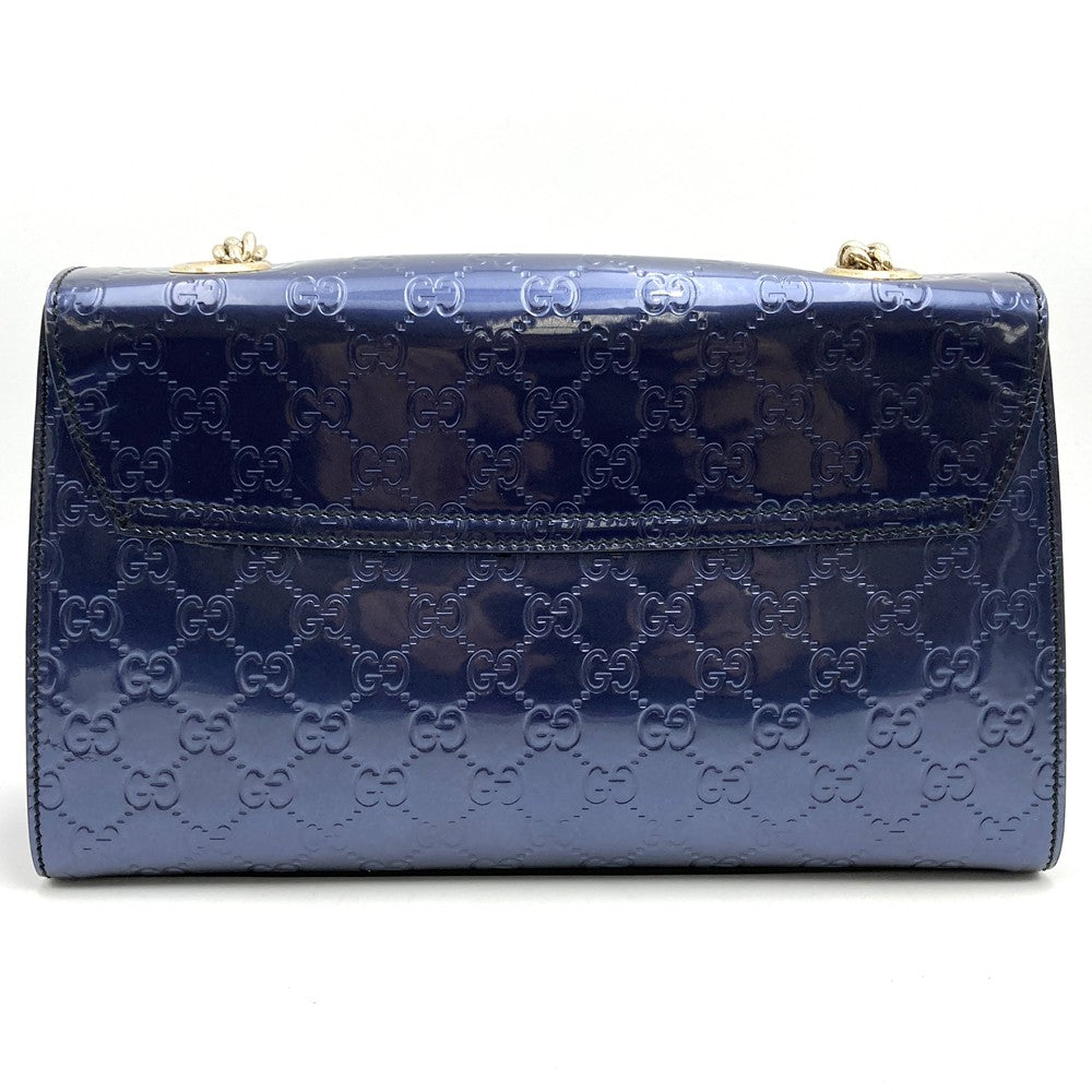 Gucci 295402 GG Horsebit Shoulder Bag Patent Enamel Navy Pre-owned