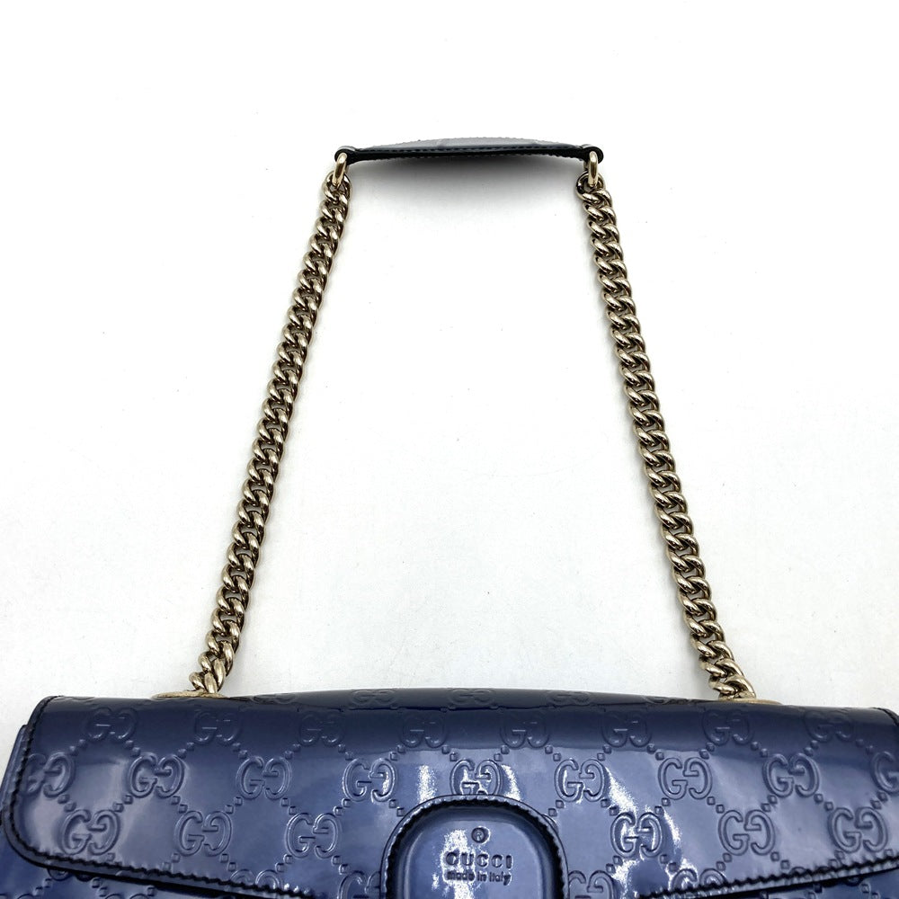 Gucci 295402 GG Horsebit Shoulder Bag Patent Enamel Navy Pre-owned