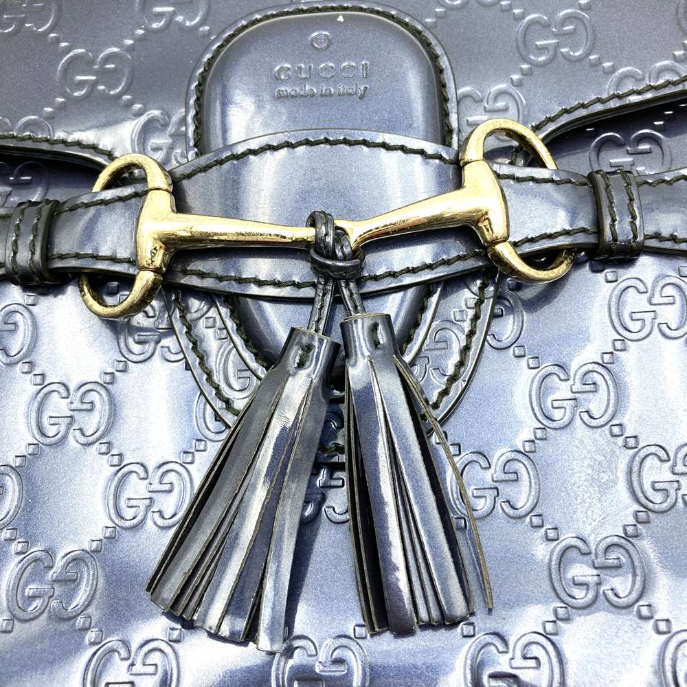 Gucci 295402 GG Horsebit Shoulder Bag Patent Enamel Navy Pre-owned