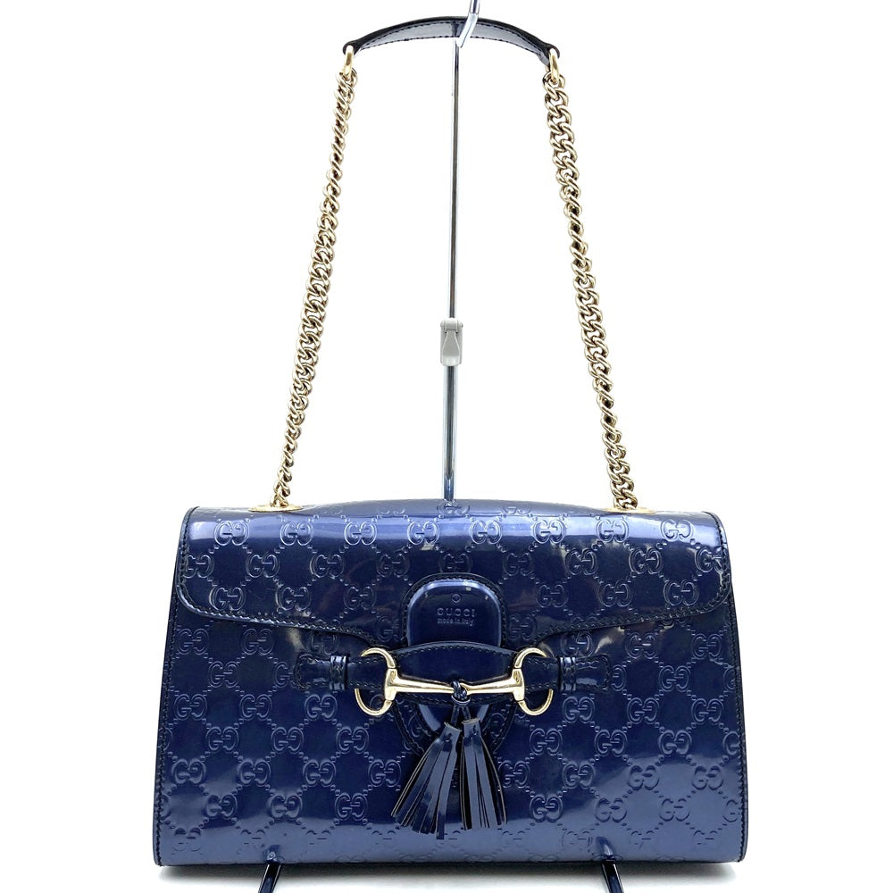 Gucci 295402 GG Horsebit Shoulder Bag Patent Enamel Navy Pre-owned