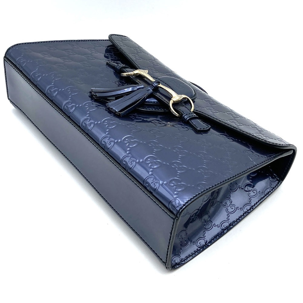Gucci 295402 GG Horsebit Shoulder Bag Patent Enamel Navy Pre-owned