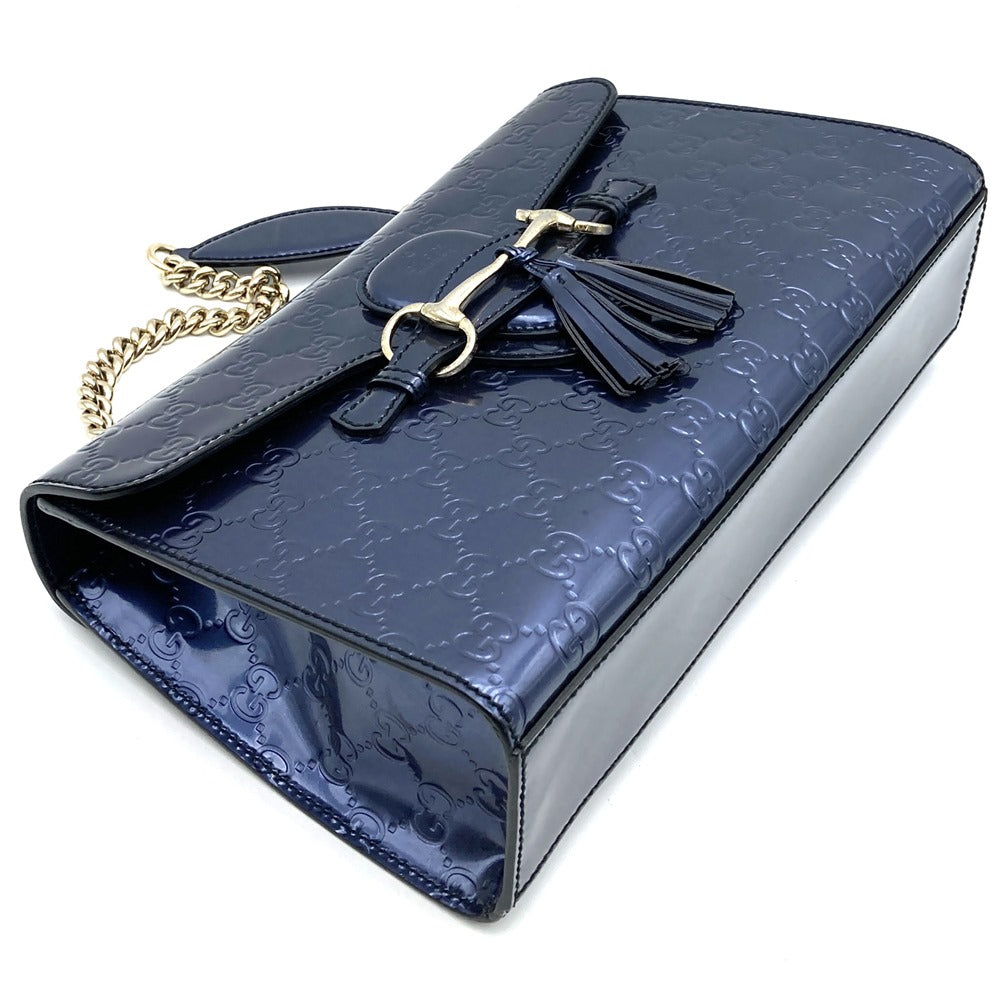 Gucci 295402 GG Horsebit Shoulder Bag Patent Enamel Navy Pre-owned
