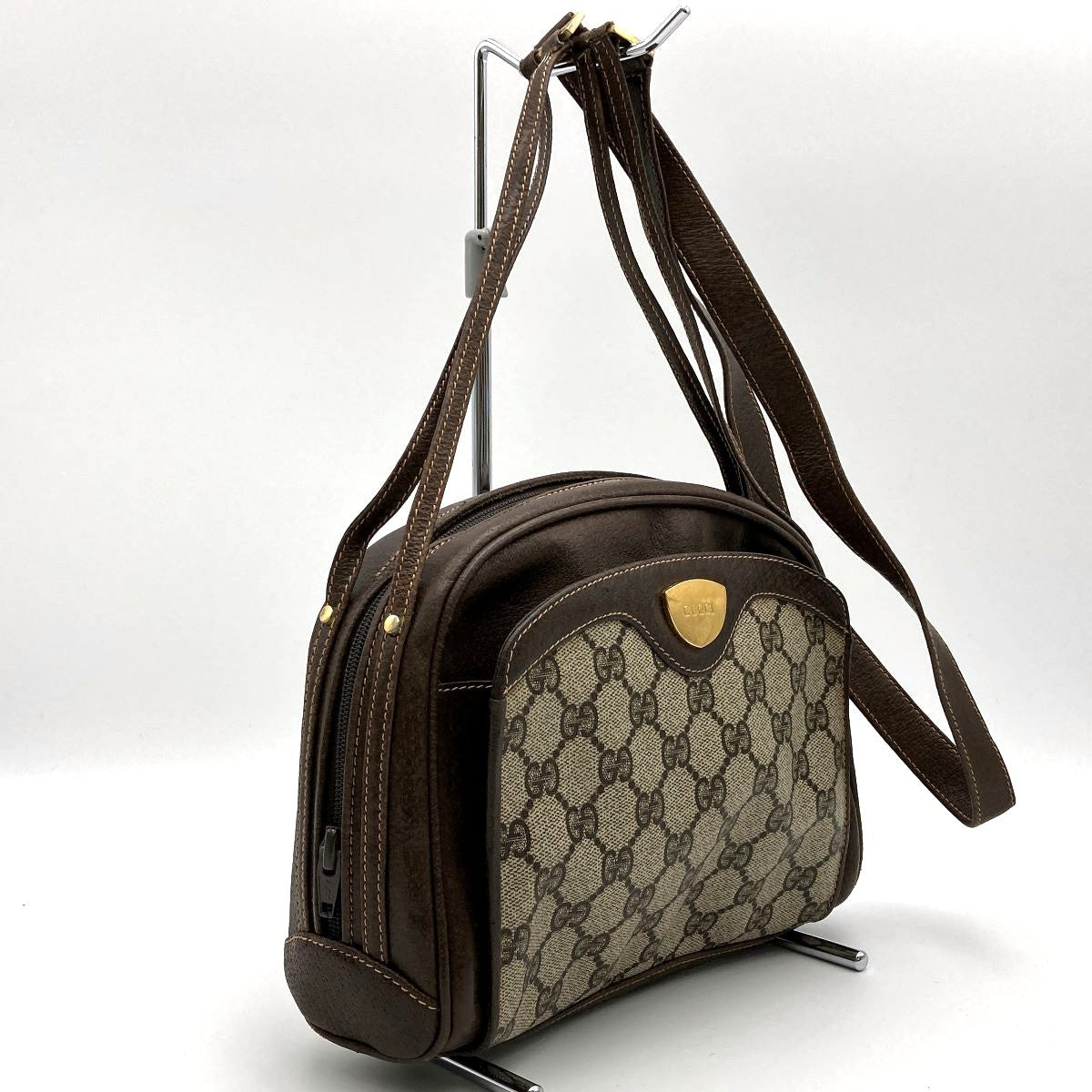 Gucci 001 261 GG Supreme Shoulder Bag PVC Brown Pre-owned