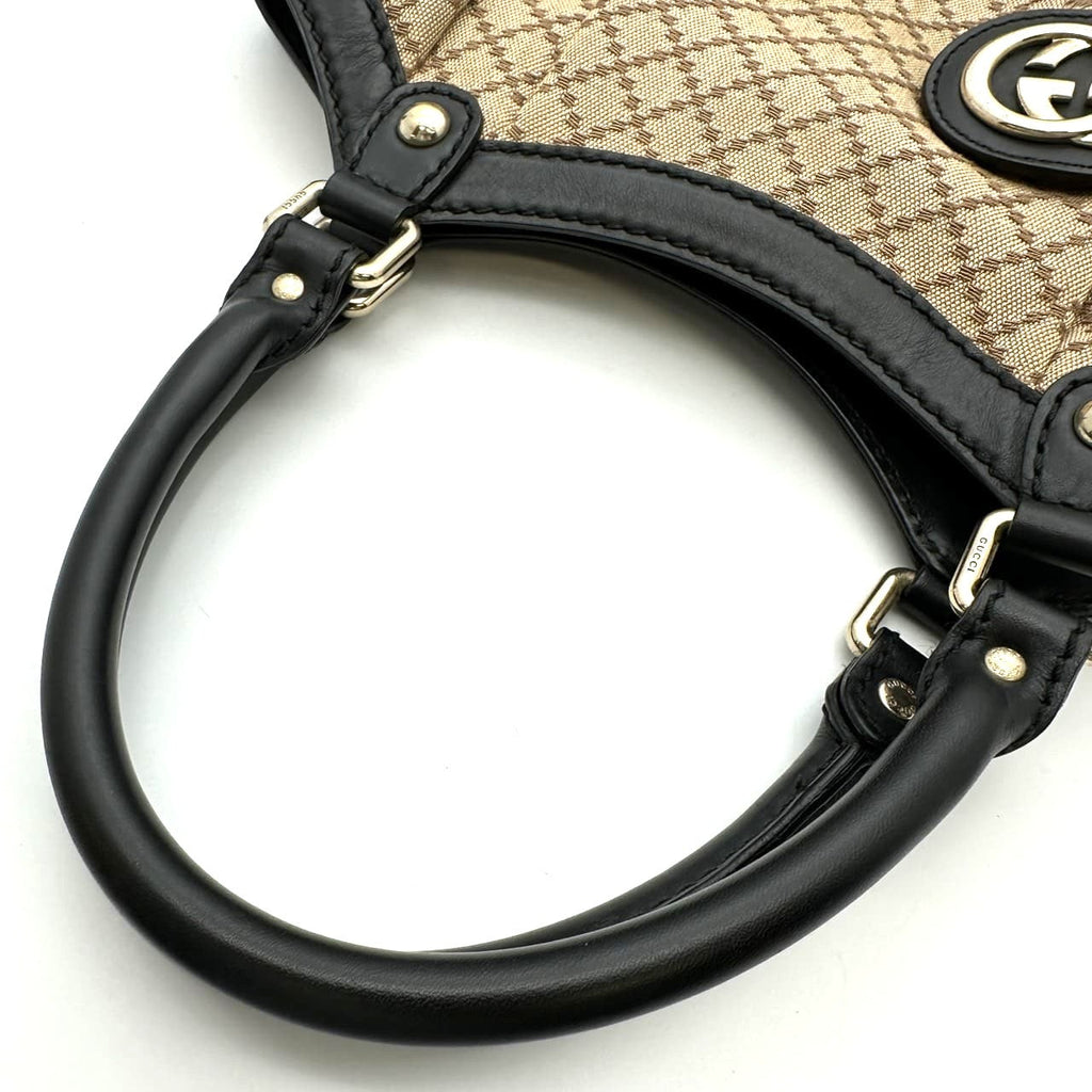 GUCCI 211944 Diamante Tote Bag, Canvas and Leather, Beige and Black, Women's, Brand, PRE-OWNED