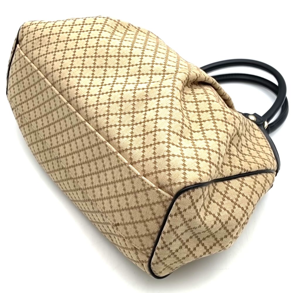 GUCCI 211944 Diamante Tote Bag, Canvas and Leather, Beige and Black, Women's, Brand, PRE-OWNED