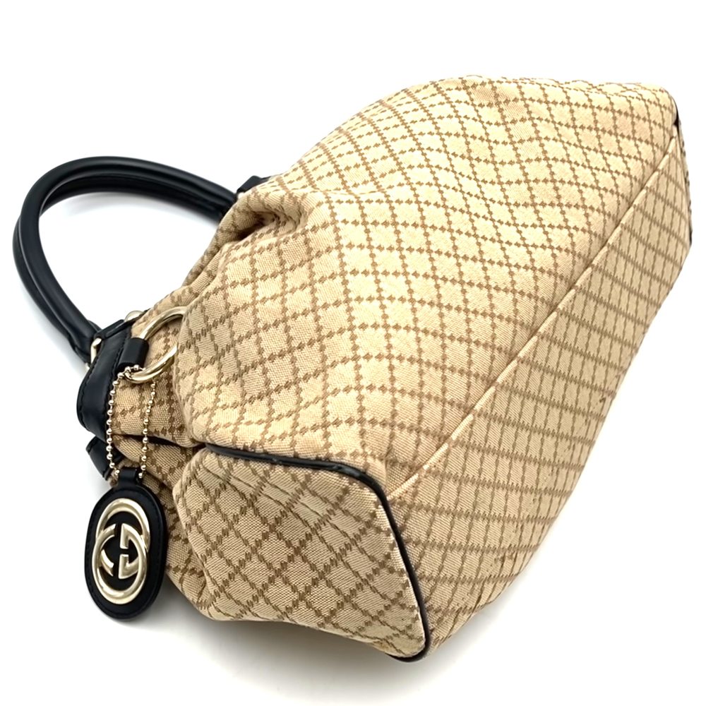 GUCCI 211944 Diamante Tote Bag, Canvas and Leather, Beige and Black, Women's, Brand, PRE-OWNED