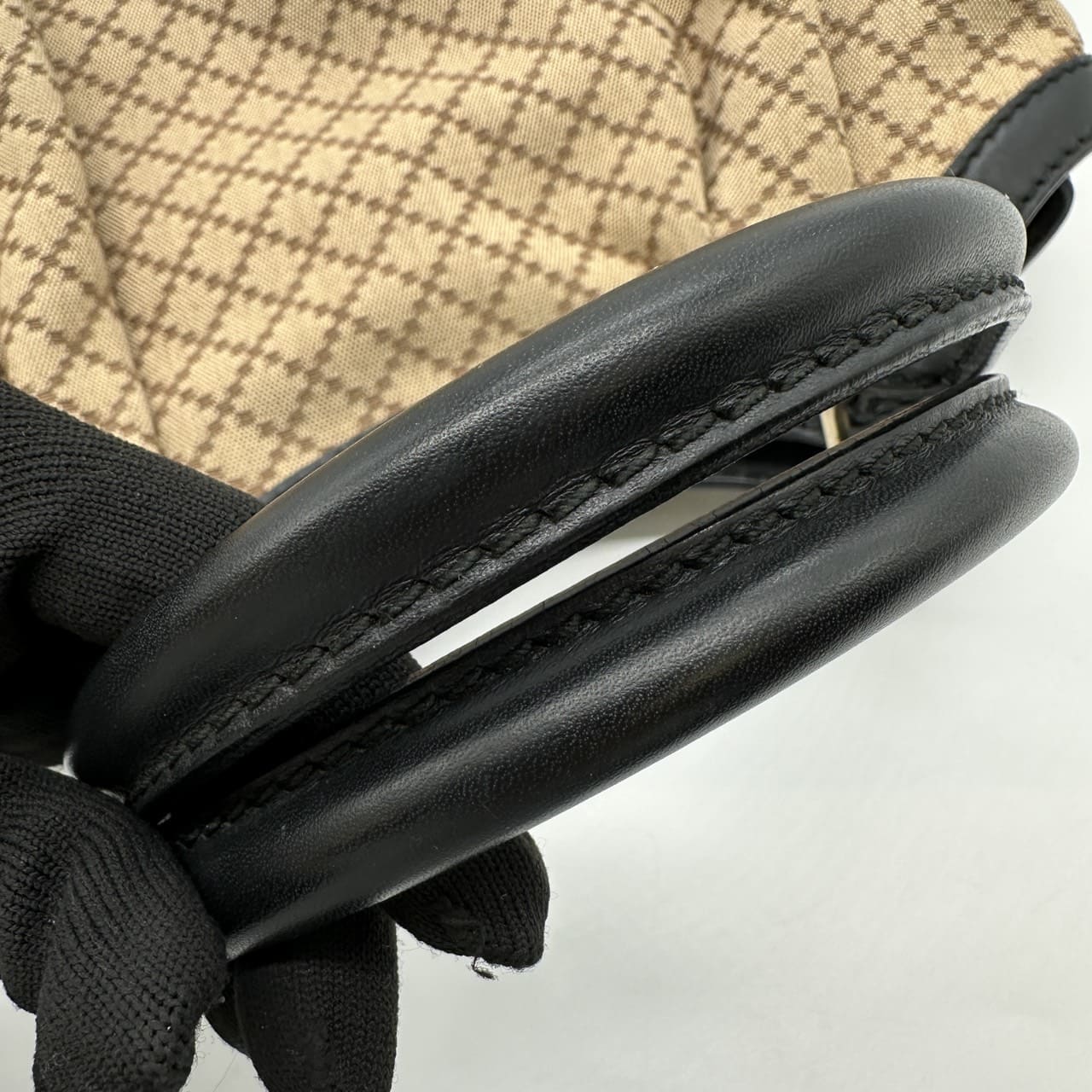 GUCCI 211944 Diamante Tote Bag, Canvas and Leather, Beige and Black, Women's, Brand, PRE-OWNED