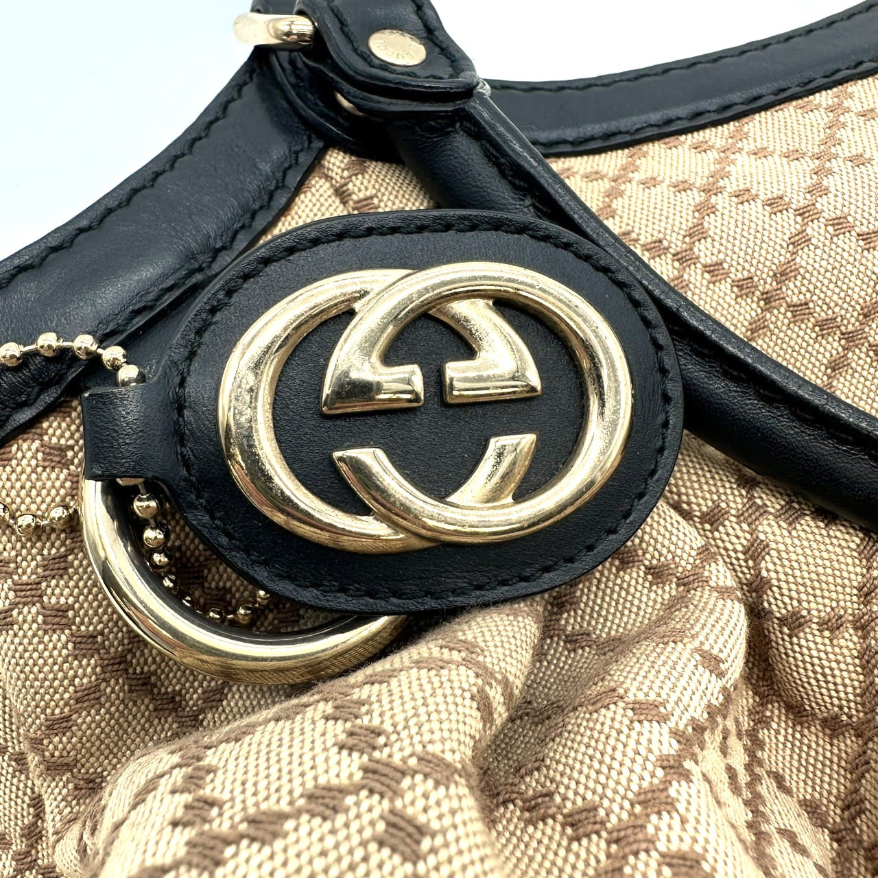 GUCCI 211944 Diamante Tote Bag, Canvas and Leather, Beige and Black, Women's, Brand, PRE-OWNED